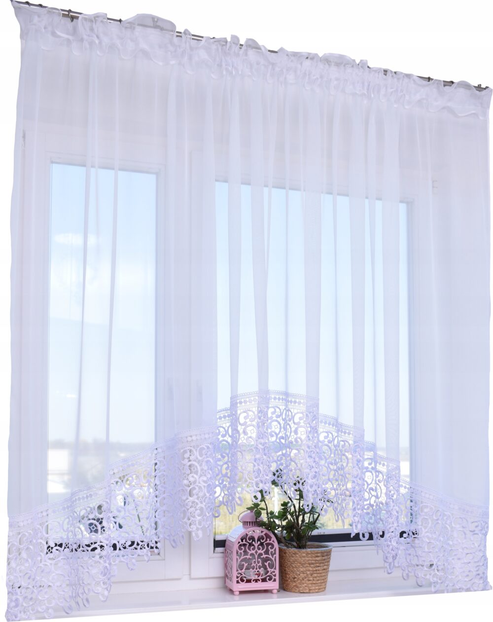 Hvit blondegardin Guipure Trim gardin Skjermvindu gardin Dekorativ Voile gardin Ruffled gardin Elegant vindusbehandling Moderne klassisk gardin Ferdiglaget gardin Hjemmedekorasjonsgardin Hvit Skjermgardin Slørgardin med blonder Universal Tape gardin Rørformet gardinstanggardin Stue gardin Soveromsgardin Vindusgardin