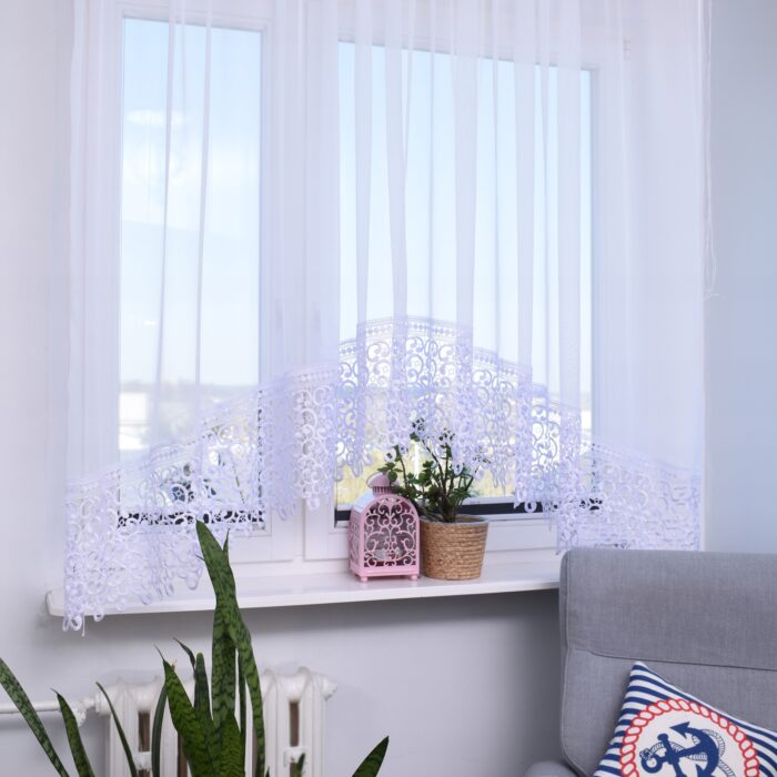 White Lace Curtain Guipure Trim Curtain Sheer Window Curtain Decorative Voile Curtain Ruffled Curtain Elegant Window Treatment Modern Classic Curtain Ready-Made Curtain Home Decor Curtain White Sheer Curtain Veil Curtain with Lace Universal Tape Curtain Tubular Curtain Rod Curtain Living Room Curtain Bedroom Window Curtain